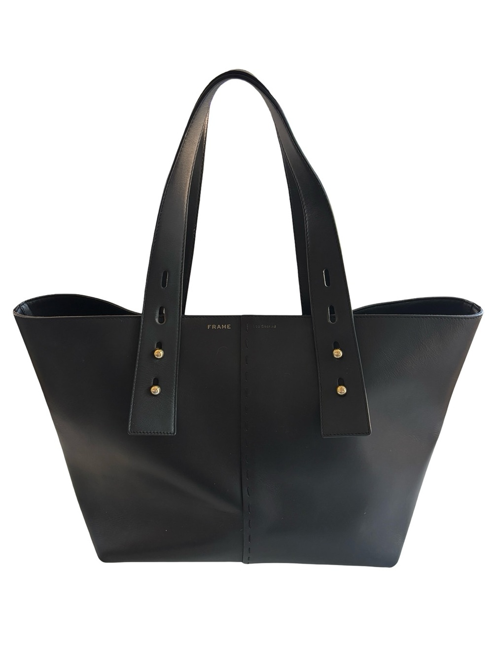 Frame Les Second Black Leather Tote Gold Accents